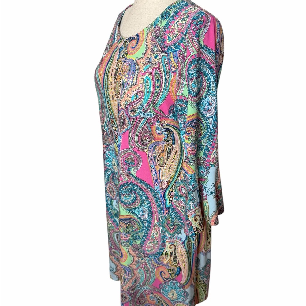 Tommy Hilfiger Fun Colorful Paisley Print Shift Dress Size 14 Stretch Knit - Picture 3 of 10